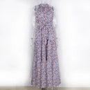 Summer Floral Print Halter Neck Dresses For Women Sleeveless Leace-up Long Dress Casual Beach Holiday Vestidos Female Clothing - M & M Global