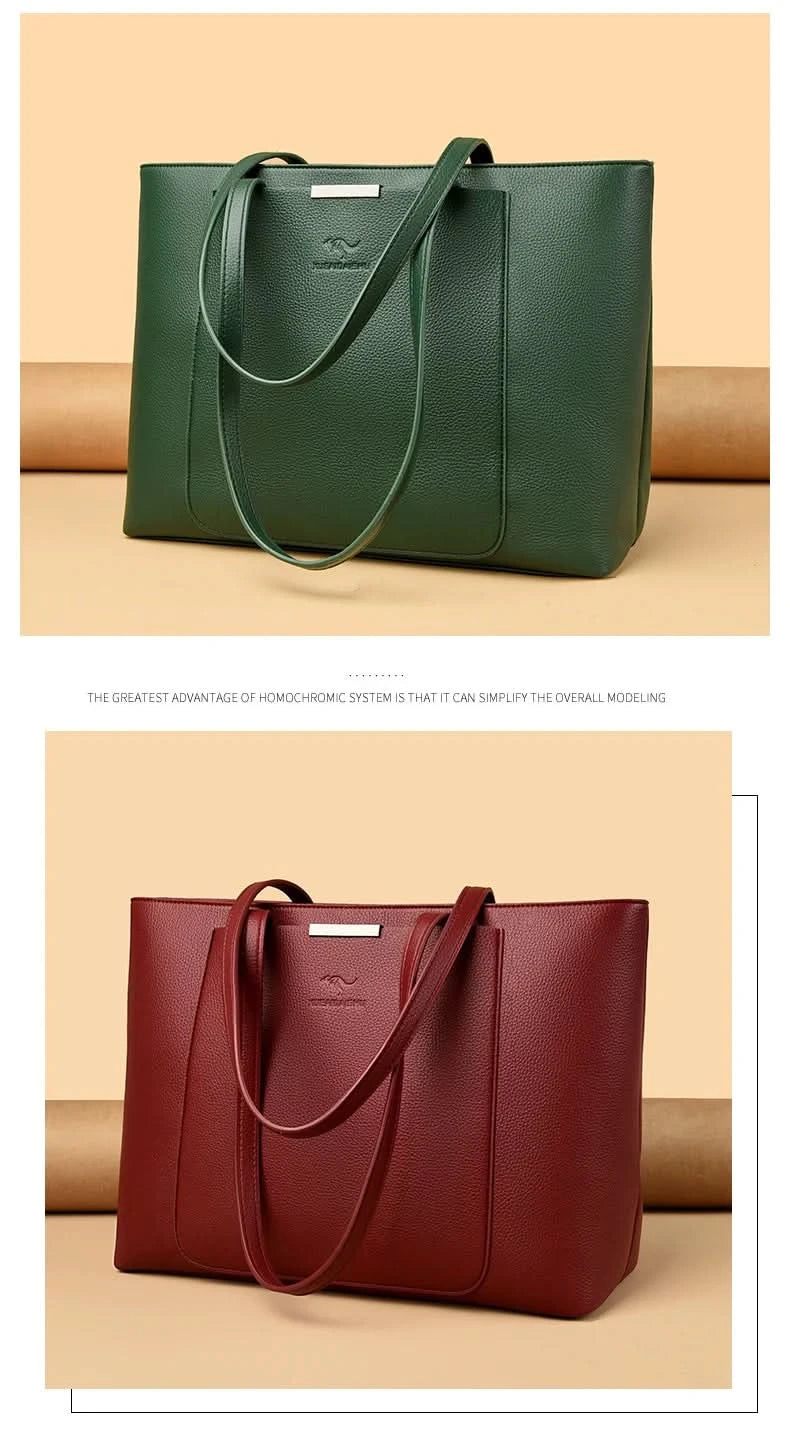 Solid Color Luxury Handbag Women Bags Designer HIgh Quality Leather Shoulder Bags for Women 2024 High Capacity Shopping Tote Bag - M & M Global