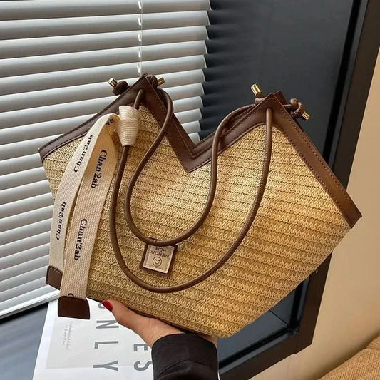 Straw Beach Bag Vintage Handmade Woven Shoulder Bag Raffia circle Rattan bags Bohemian Summer Vacation Casual Bags - M & M Global
