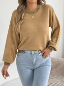 Autumn Winter Causal Round Neck Striped Sweaters Woman 2025 Lantern Long Sleeve Knitted Pullover White Red Khaki Women Clothes