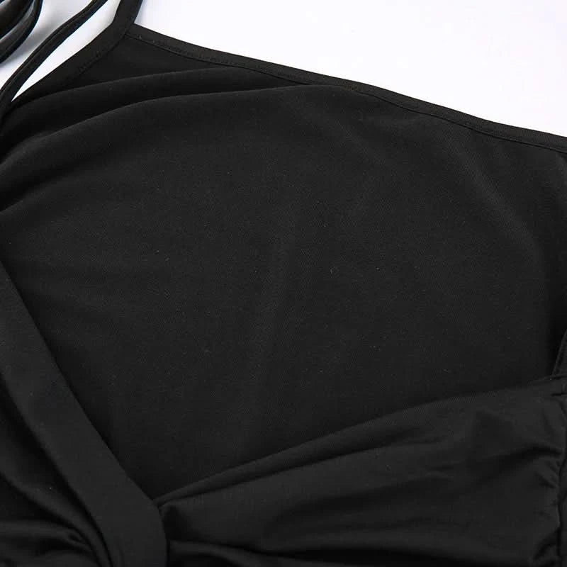Fashion Strappy Ruched Sexy Black Dress Irregular Elegant Backless Long Dress Party Summer Dresses Women Clothes Vintage Dress - M & M Global