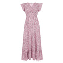 Polka Dot Dress For Women Sexy V-Neck Long Dress Casual And Fashionable Ruffle Edge Short Sleeved High Waisted Dress - M & M Global