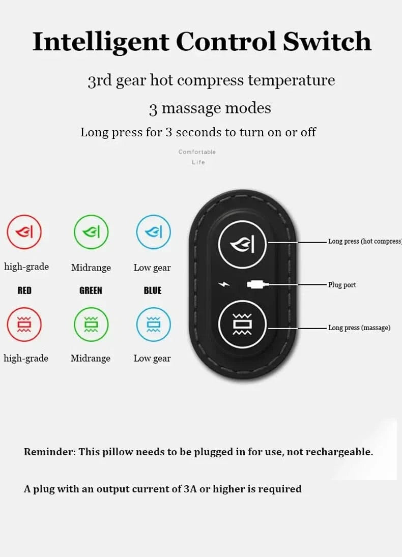 Heating Vibration Neck Massager Electric Cervical Pillow Back Traction Relax Sleeping Shoulder Neck Trapezius Muscle Massager - M & M Global
