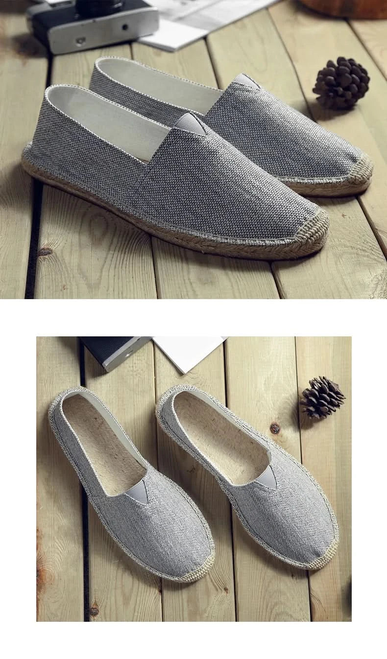 Women Sewing Flax Shoes Slip on Loafers Casual Shoes Man Espadrilles Hemp Canvas Flat Shoes Plus Size Fisherman Driving Footwear - M & M Global