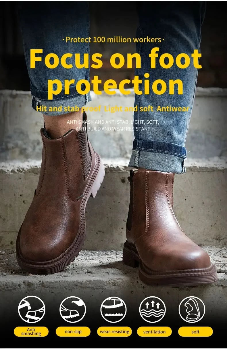 Industrial-Grade Steel Toe Boots Metatarsal Guard Triple Protection Men Work Boots Waterproof Construction Work Shoes Anti-smash