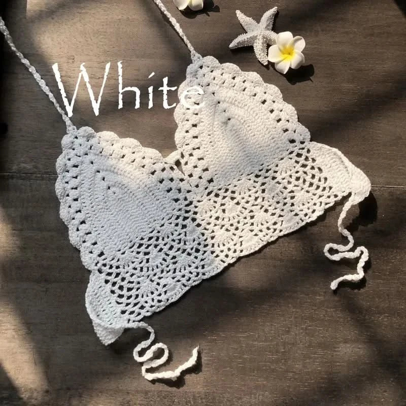 Sexy Style Hand Crochet Solid Color Bikini Beachwear Women Beach Holiday Hollow Out Tie Up Swimsuit Sun Bathing Clothes - M & M Global