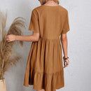 2025 Loose V-neck Short Sleeved Pleated Women Dress Solid Color A-line Beach Dresses Elegant Simple Comfortable Woman Clothing - M & M Global