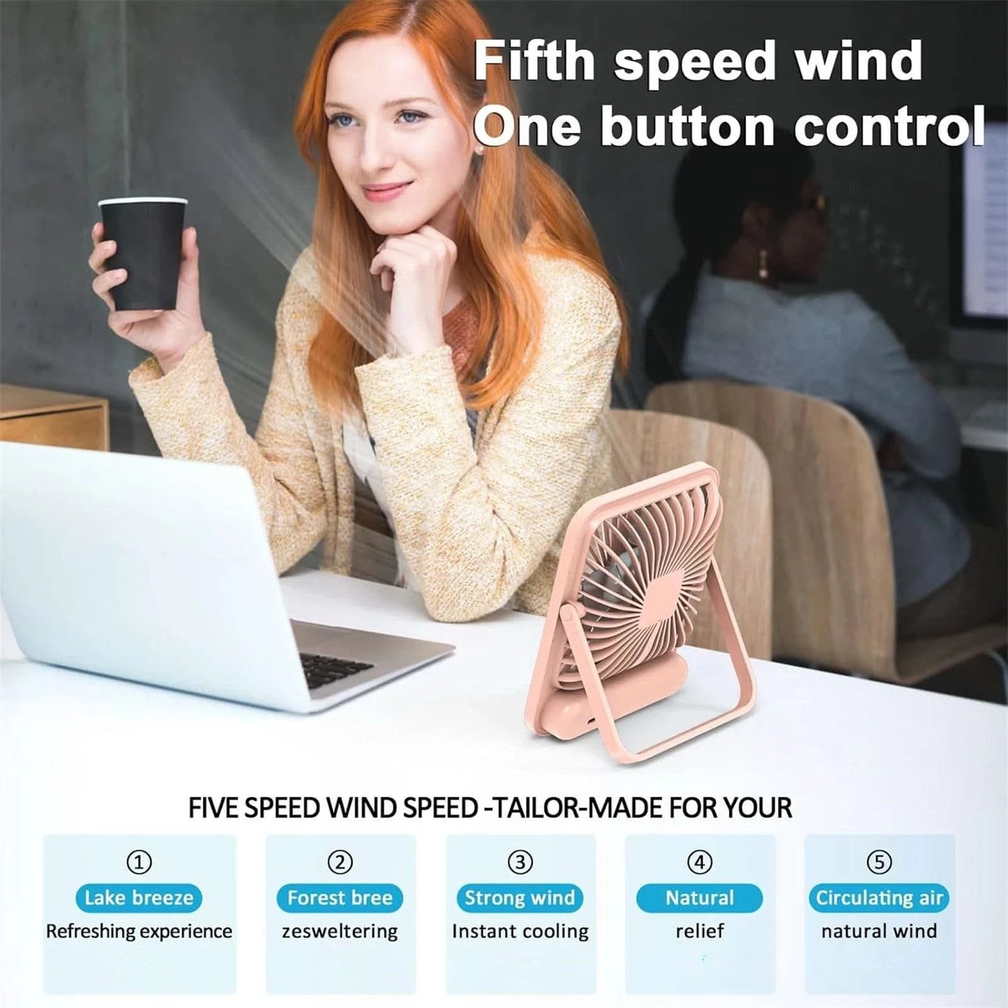 Desk Fan, Portable USB Rechargeable Fan, 180° Tilt Folding Personal Fan With Power Display, 5 Speeds Ultra Quiet Table Fan - M & M Global