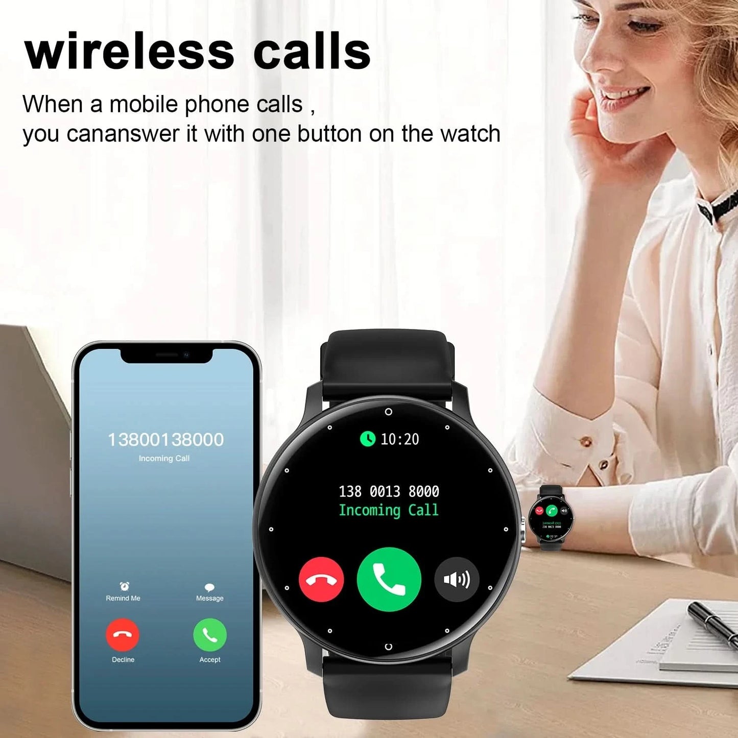 Smartwatch, Multi-sport Mode, Wireless Calling/dialing, Multiple APP Alerts, Sleep Monitoring, Compatible with IPhone/Andriod