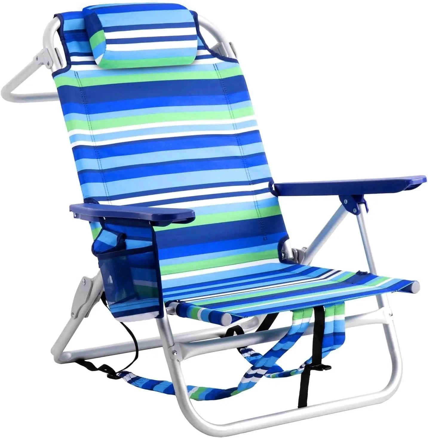 Backpack Beach Chairs for Adults,Pack Folding Heavy Duty Camping Chair with Large Pockets and Cup Holder,Adjustable high Beach