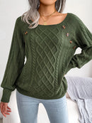 Women Casual Square Collar Buttons Long Sleeve Knitted Pullover Sweaters for Autumn Winter 2026