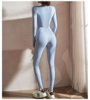 Womens Yoga Jumpsuits Long Sleeve Thin Slim Fit Stretch One Piece Playsuits Romper Sexy Fitness Female Basic Zipper Sportwears