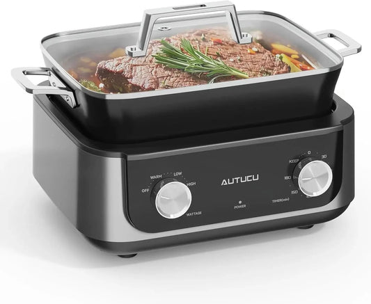 N61NA Nonstick Slow Cooker 7-Quart - PFOA-Free Ceramic-coated, 3 Heat Settings & Timer - Dishwasher & Oven Safe Pot for Effortle - M & M Global