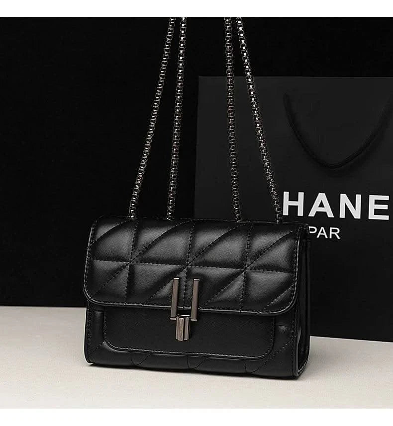 Classic Quilted Detail Square Bag, Solid Color Flap Shoulder Bag, All-Match Chain Bag - M & M Global