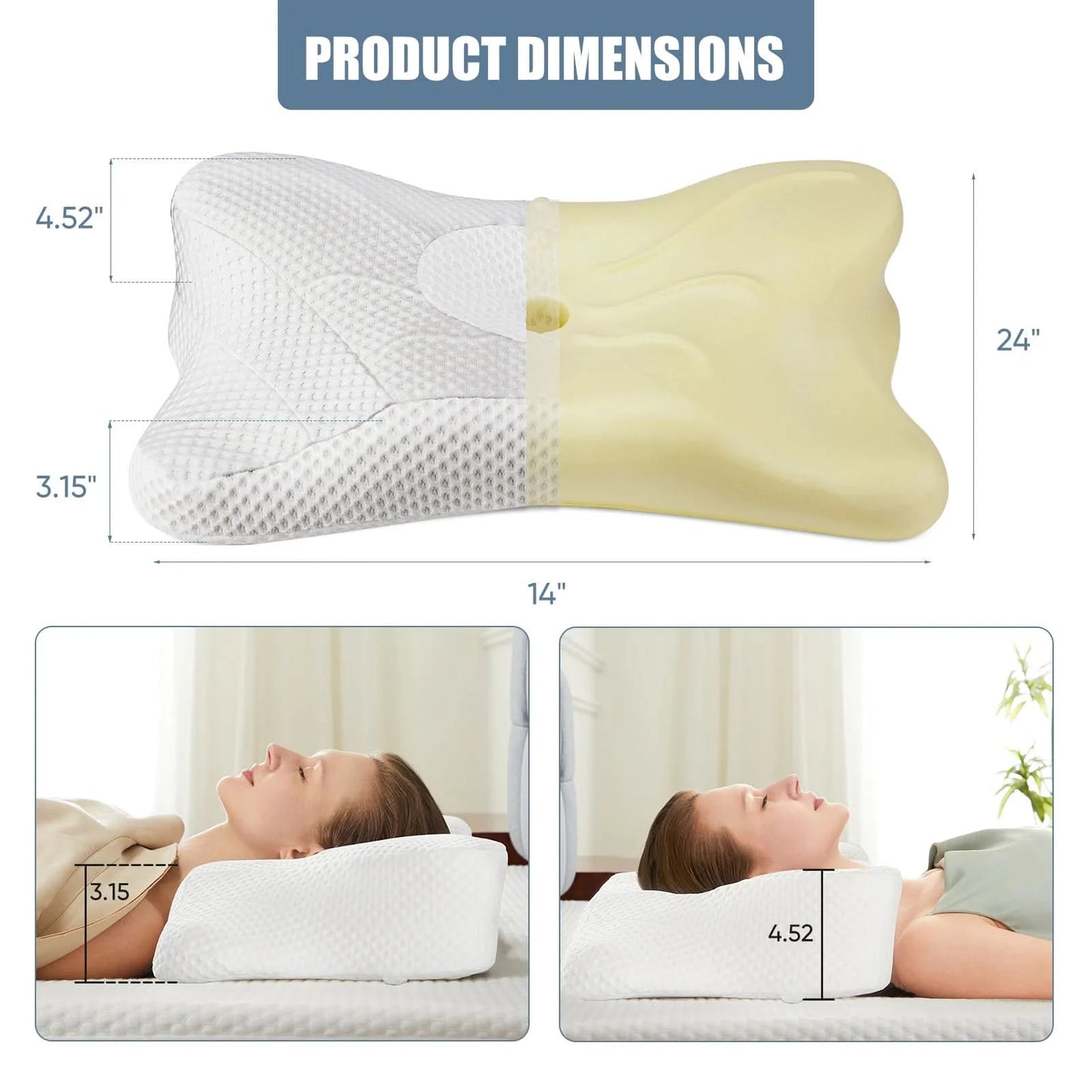 JHK Ergonomic Cervical Contour Neck Pillows For Neck Pain Relief Memory Foam Bed Pillow Neck Pillow with Cooling Pillowcase
