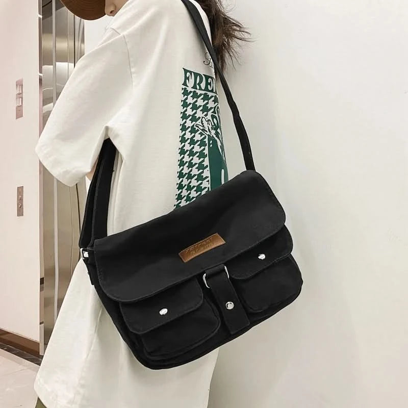 High Quality Canvas Handbag Shoulder Bags Large Capacity Crossbody Bags For Women Simple Casual Messenger Bag Student School Bag - M & M Global