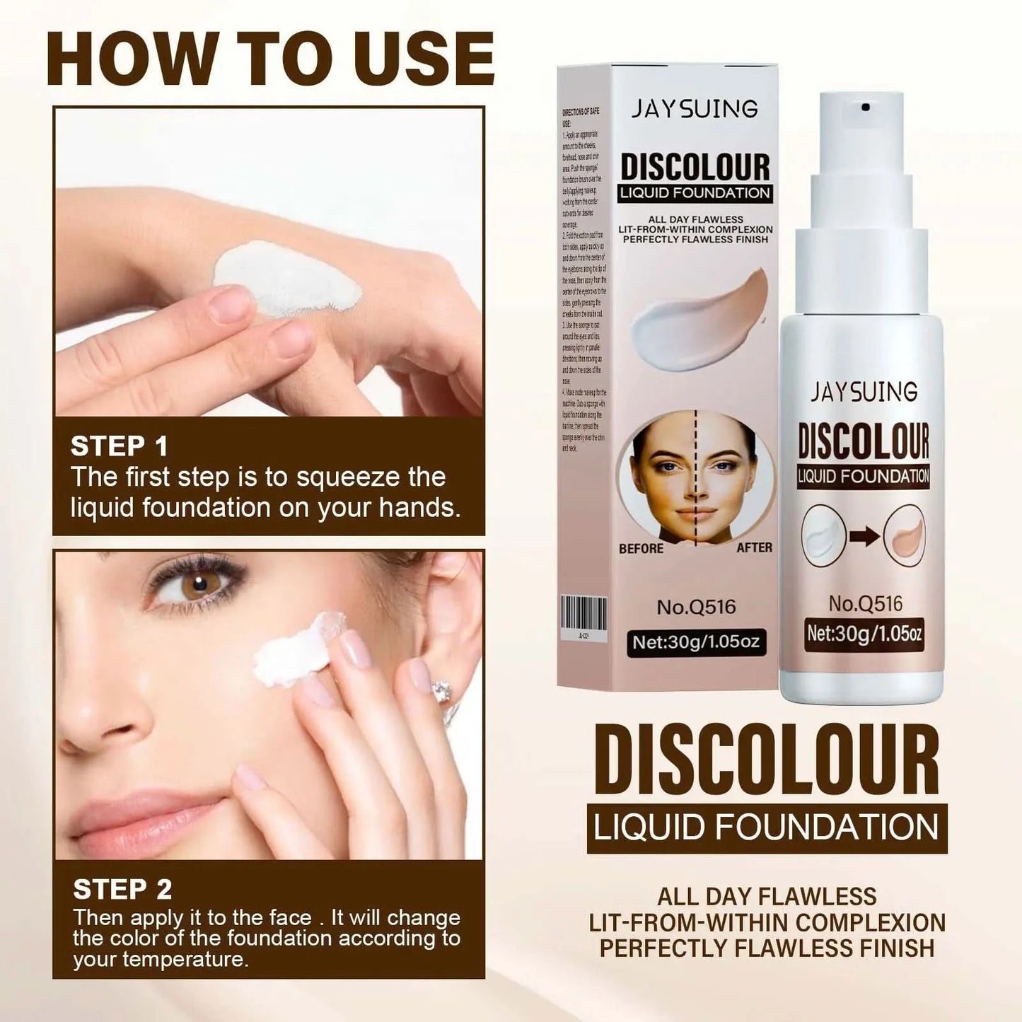 Jaysuing Liquid Foundation Temperature Color Changing Waterproof No Creasing Long-lasting Moisturizing No Separation Makeup - M & M Global