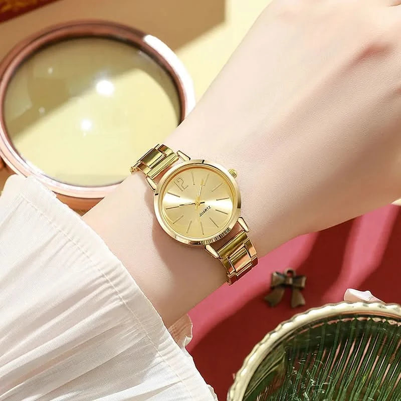 Luxury Watch for Women Simple Round Dial Stainless Fashion Gold Bracelet Quartz Wristwatch Students Ladies Watches Reloj Mujer - M & M Global