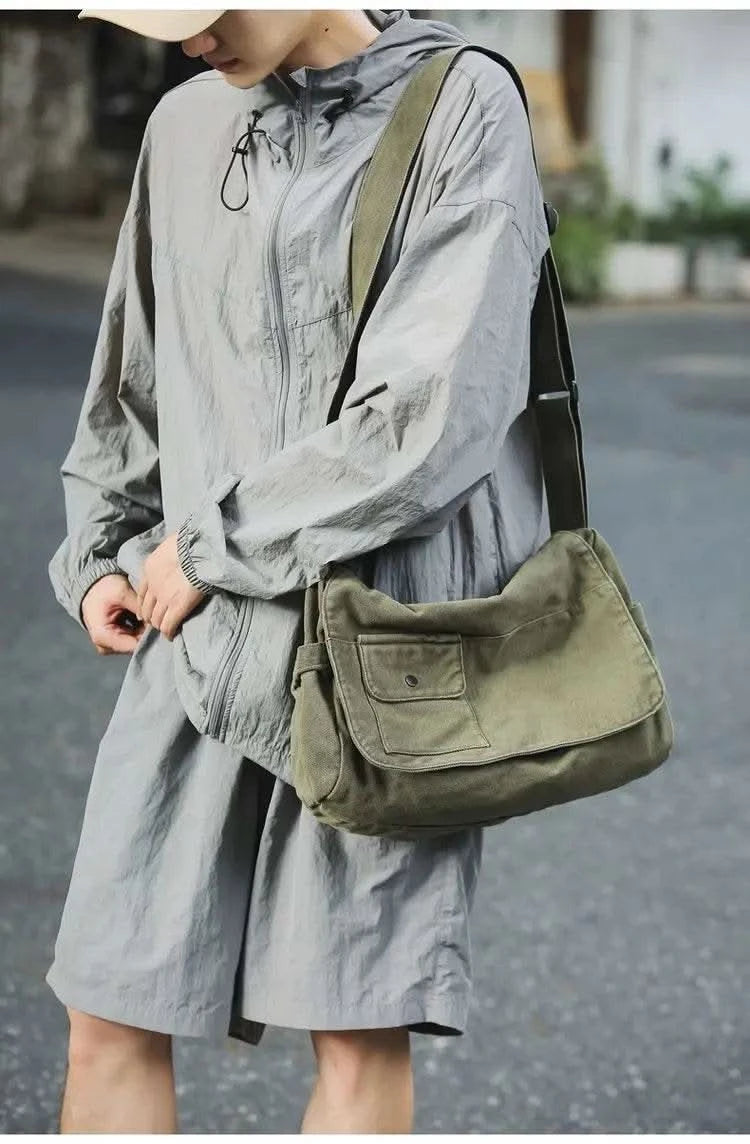 Casual Canvas Messenger Bag Versatile Flip Large Capacity Shoulder Book Bag For Student Adjustable Crossbody Bag For Men Women - M & M Global