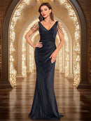 Elegant V-Neck Beading Evening Dresses Long Luxury Women Formal Mermaid Dress Party Prom Cocktail Maxi Gown
