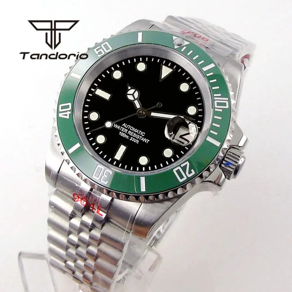 Tandorio NH35A Date Stainless Steel 40mm Dive Automatic Men Watch Sapphire Crystal Rotating Bezel Luminous Mechanical Wristwatch - M & M Global