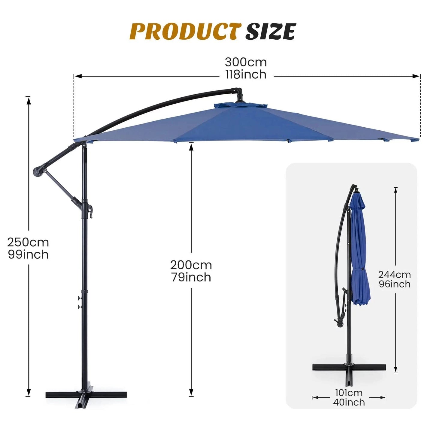 JHK 10FT Outdoor Patio Umbrella Hanging Cantilever with Easy Tilt Adjustment UV Protection 8 Sturdy Ribs for Backyard Garden