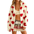 Women s Valentine s Day Heart Print Hooded Sweatshirt Casual Long Sleeve Pullover Loose Fit Fleece Jacket Coat