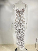 Mozision Floral Embroidery Sexy Maxi Dress For Women Fashion Spaghetti Strap Sleeveless Backless Lace-up Club Party Long Dress - M & M Global