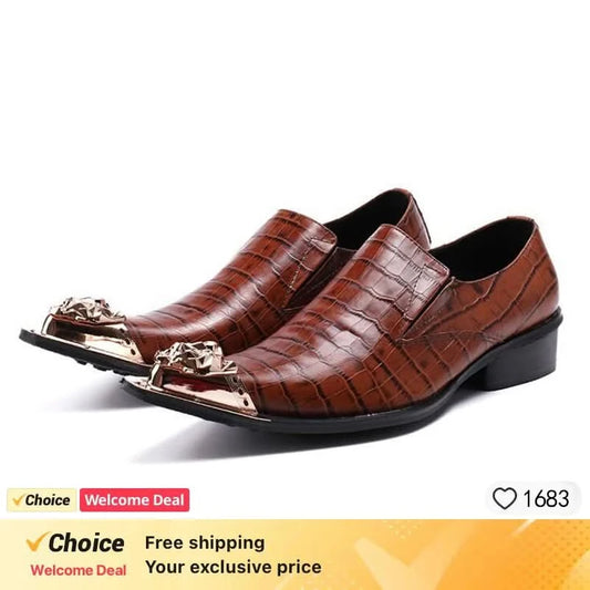 Luxury men's Oxford shoes, fashionable pointed purple brown men's formal shoes, snake skin printed handmade party shoes for men - M & M Global