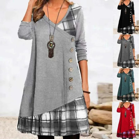 Dresses for Women European and American autumn and Winter Elegant Everyday Loose Party Dress Buttons Long Sleeve Dress - M & M Global
