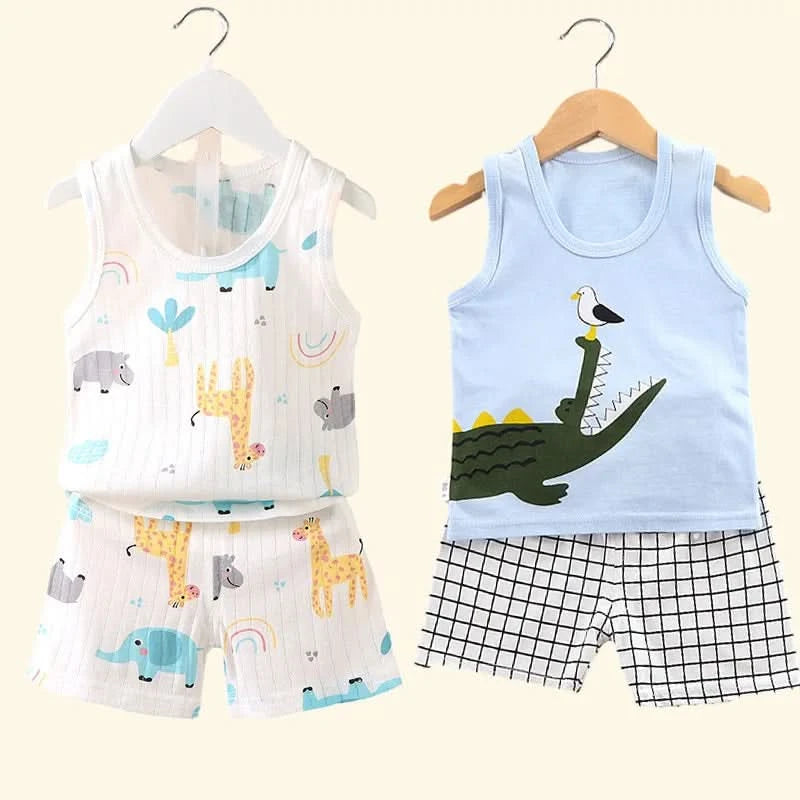 Children's Clothing Print Sleeveless Tops Shorts Cute Breathable Kids Summer Vest Shorts Set Tank Top for Baby Clothing Children - M & M Global