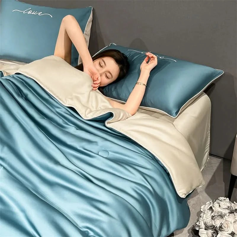 Simple Solid Color Embroidery Washed Ice Silk Single Summer Quilt - M & M Global