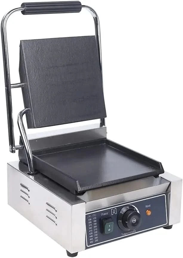Commercial 1800W Panini Press Grill, Dual-Sided Electric Griddle Machine with Non-Stick Surfaces, Adjustable Temperature Control - M & M Global