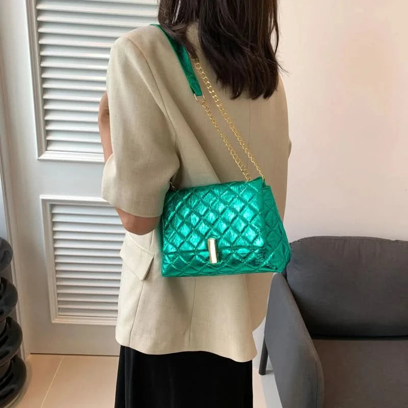 Luxury Laser Design Chevron Quilted Shoulder Bag  Women's High Quality Embroidered Thread PU Leather Crossbody Messenger Bag - M & M Global