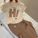 Girls Clothes Sets 2024 Summer Children Short-sleeved Suit Teenage Girls Letter T-shirt Shorts Tracksuit Outfit Clothing Set - M & M Global