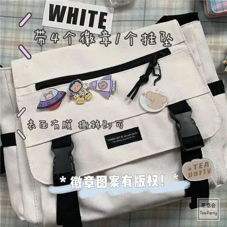 Harajuku Versatile Messenger Bag, Retro Street Crossbody Bag, Student School Canvas Bag,Casual Large Capacity Shoulder Bag - M & M Global