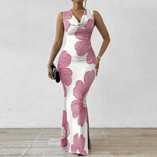 Women's Summer Rehearsal Dinner Dresses for Bride Sexy Floral Bodycon Dress Mermaid Elegant Sleeveless V Neck Formal Maxi Dresse - M & M Global