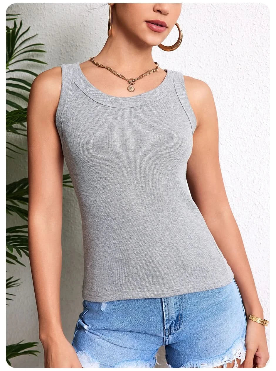 European and American Size Ladies Suspender Vest Sleeveless Top Solid Color Sexy Thread Bottoming Vest for Four Seasons. - M & M Global