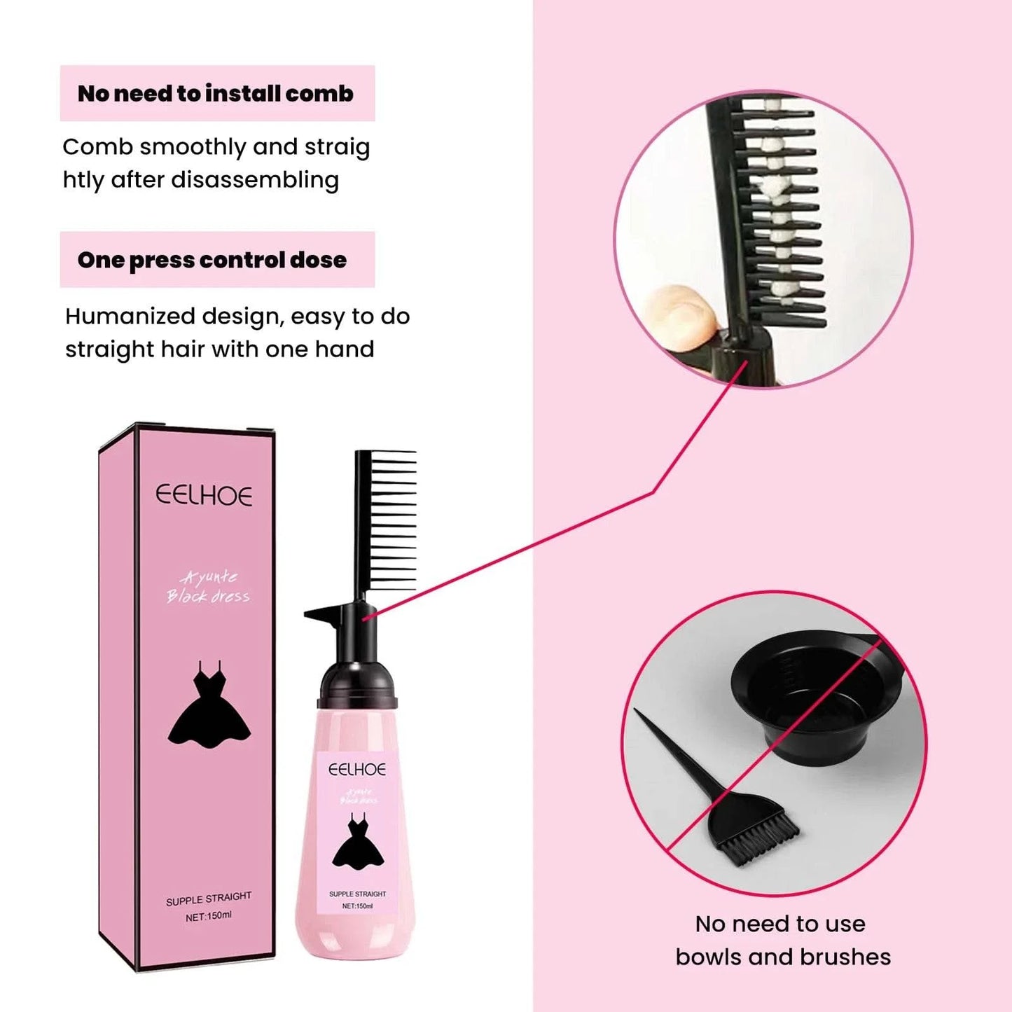 150ml Straightening Hair Care Cream With Hair Comb Straightening Cream for Smooth and Nourishing Hair for Dry Hair - M & M Global