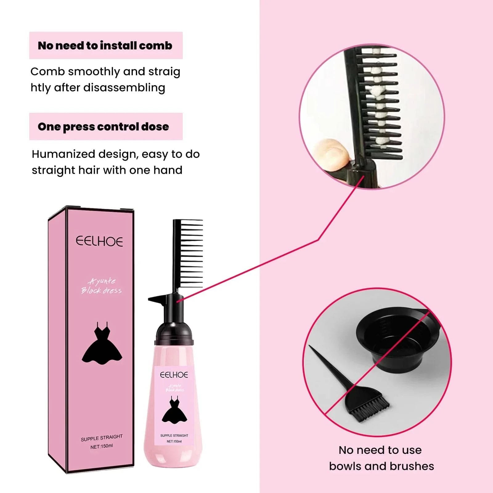 150ml Straightening Hair Care Cream With Hair Comb Straightening Cream for Smooth and Nourishing Hair for Dry Hair - M & M Global