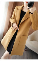 Plus Size Women's Long Sleeve Woolen Coat Pure Color Slim Fit Midi Length Spring New Style Compact Size Versatile Quality Pol...