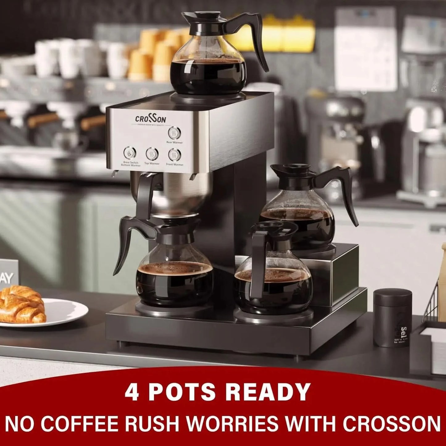 12 Cup Commercial Coffee Brewer with 4 Warmers & 4 Glass Decanter,Pour Over Drip Coffee Maker with Stainless Steel Housing and 3 - M & M Global