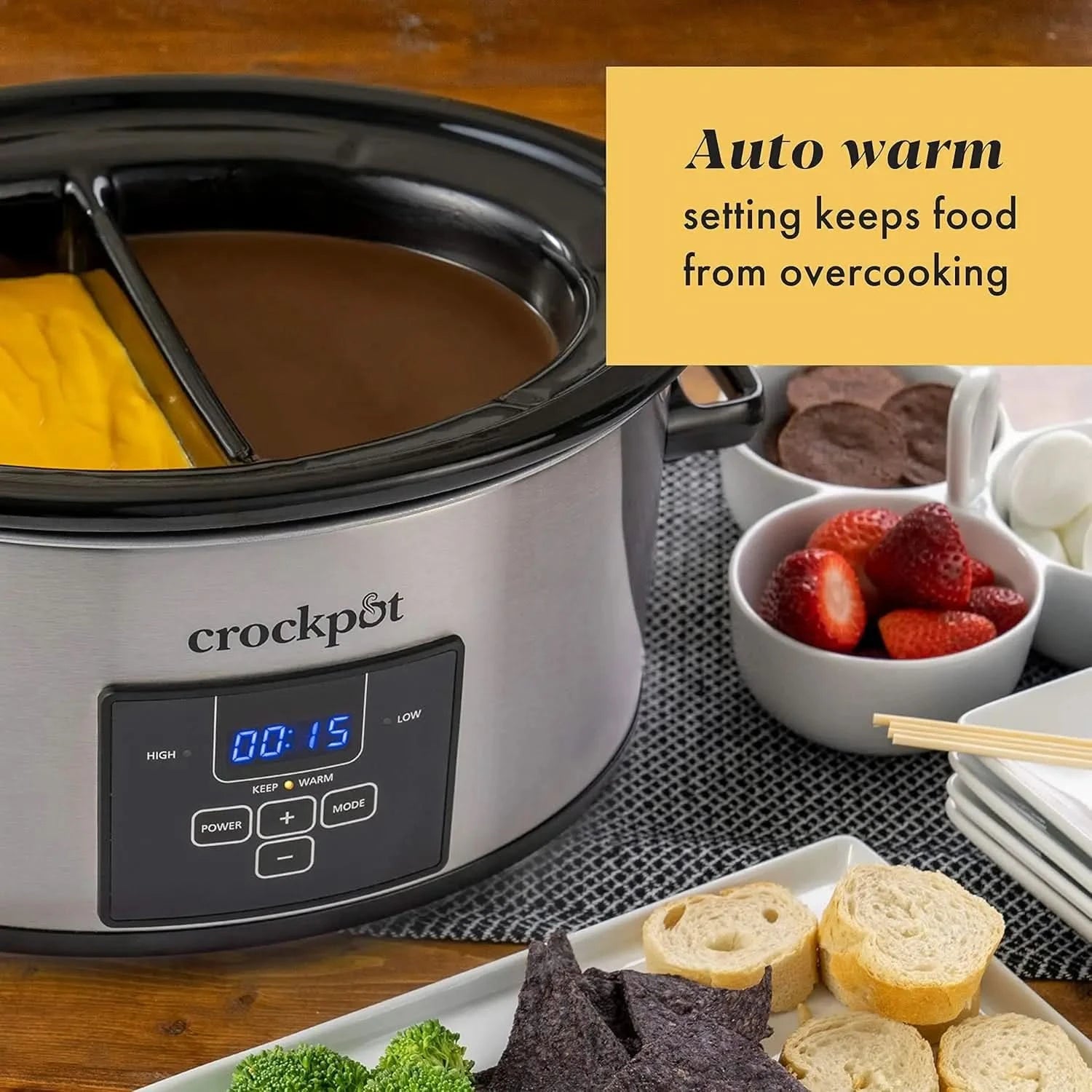 6 Quart and Split 2.5 Quart Double Slow Cooker and Food Warmer, Programmable Slow Cooker with Timer, Stainless Steel - M & M Global