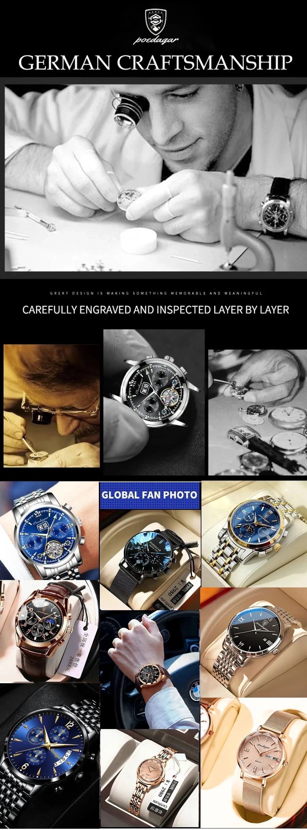 POEDAGAR Luxury Men Watch Top Original Waterproof Luminous Chronograph Man Wristwatch Stainless Steel Quartz Men's Watches Reloj - M & M Global