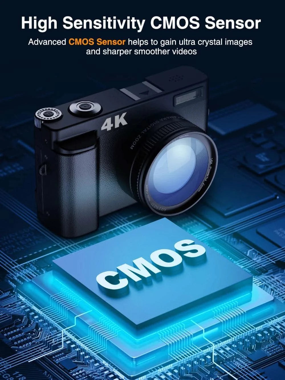 4K Digital Camera for Photography and Video Autofocus Anti-Shake 48MP Compact Vlogging Camera 3'' 180° Flip Screen with Flash - M & M Global