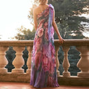 Sexy Summer Party Dress Women Fashion Bow Straps High Waist Pleated Beach Dress Chiffon Casual Floral Print Bohemian Long Dress - M & M Global