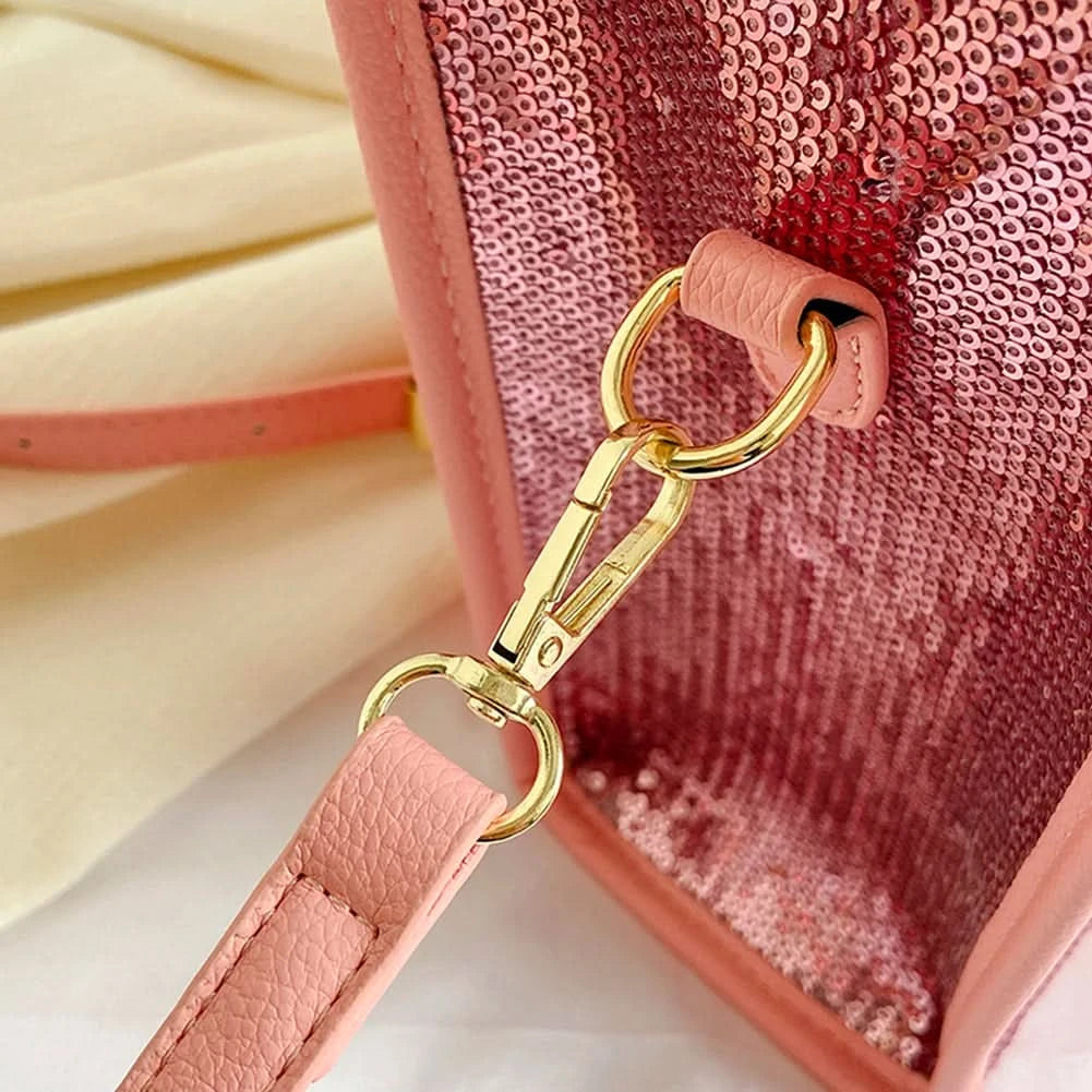 New The Tote Bag Letter Printed Sequins Top-Handle Bag Women Leather Handbag Luxury Designer Glitter Shoulder Crossbody Bag - M & M Global