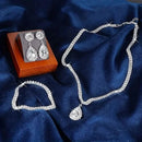 4 Pieces Luxurious Jewelry Set Exquisite Rhinestone Pendant Elegant Women's Crystal Silver Plated Necklace Earrings Bracelet Set - M & M Global