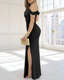 Summer Women's Strappy Sexy Slim Waist Slit Evening Dress