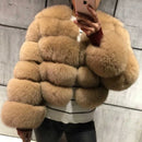 DEAT Fashion Orange Imitation Fox Fur Grass Coat Women's Round Neck Plush Thick Jacket Winter New 7A1578